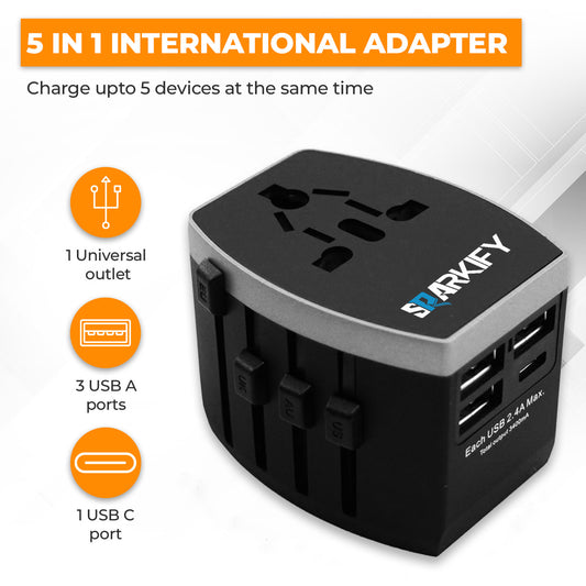 SPARKIFY Universal Travel Adapter with 3 USB & USB-C Ports