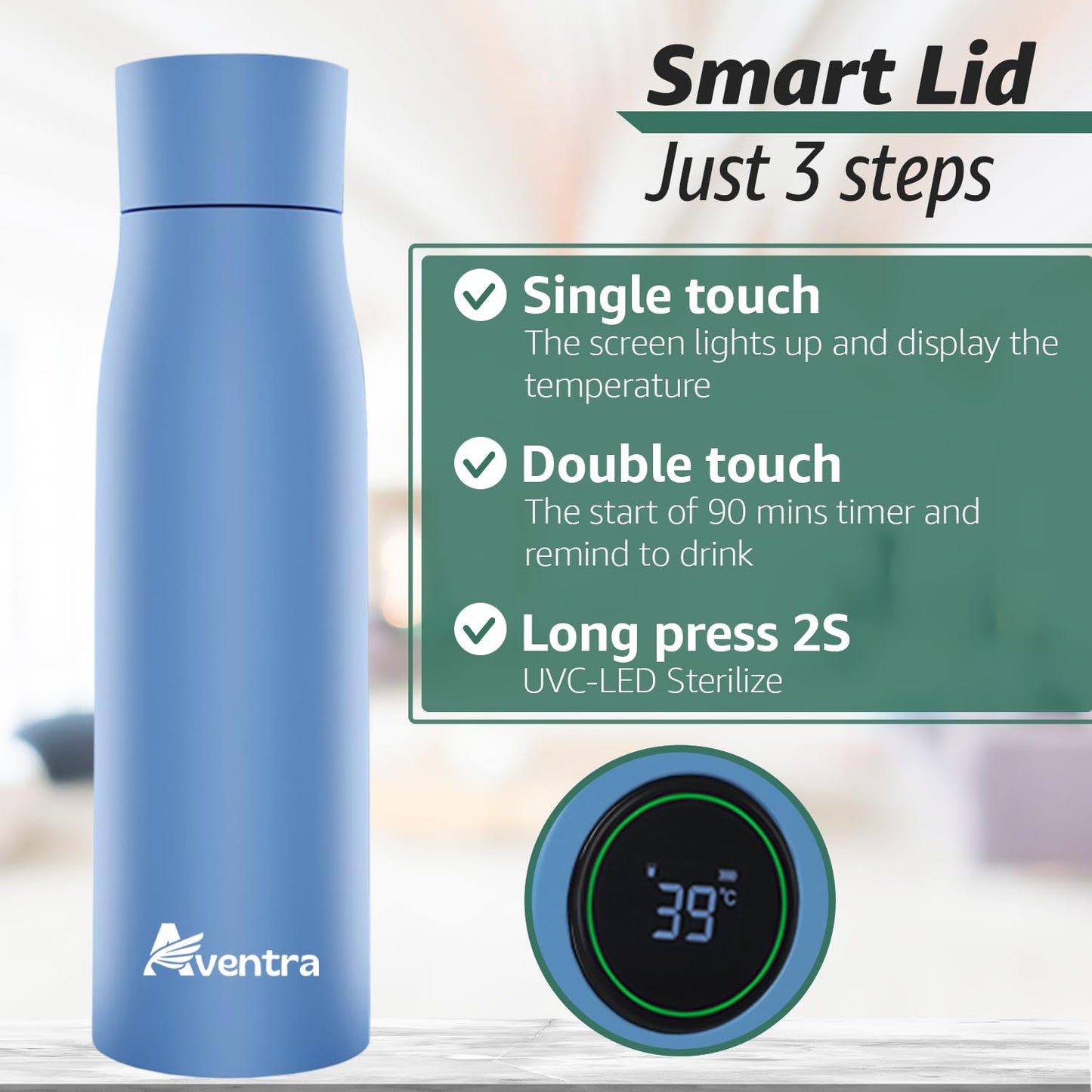 Aventra Smart UV Self-Cleaning Water Bottle
