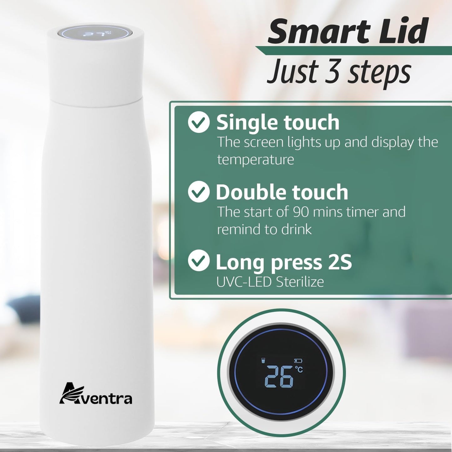 Aventra Smart UV Self-Cleaning Water Bottle