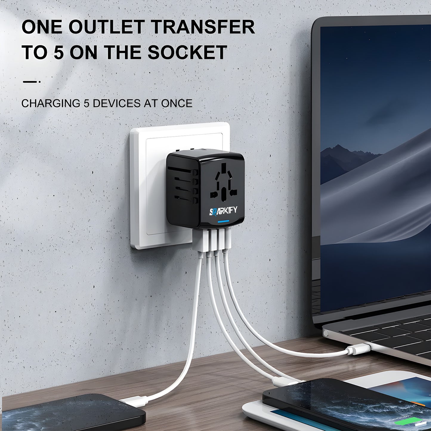 SPARKIFY Universal Travel Adapter with USB & USB-C | 200+ Countries