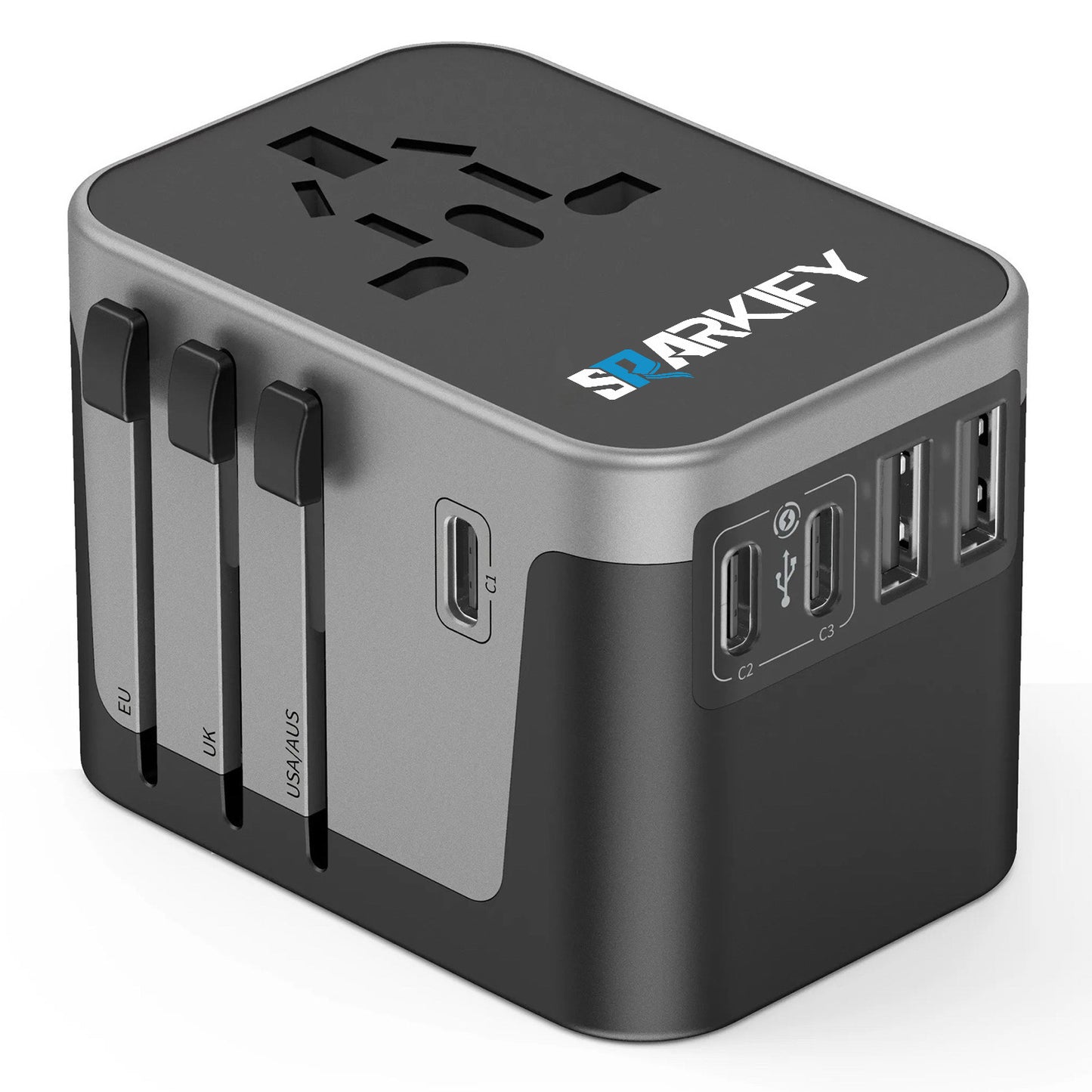 SPARKIFY Universal Travel Adapter – Worldwide Plug Adapter with 3 USB-C & 2 USB-A Ports for 200+ Countries