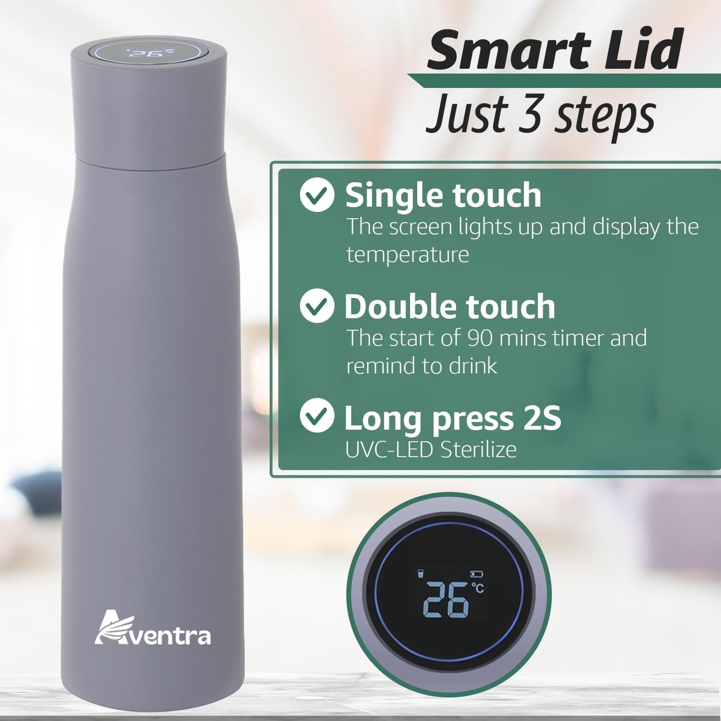 Aventra Smart UV Self-Cleaning Water Bottle